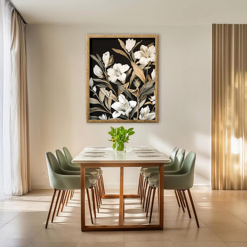 Posterizer 1 pcs-white-beige flowers with dark background-Floral & Botanical Art-Abstract & Modern Art-Decor for Home & Office- UNFRAMED Wall Art...